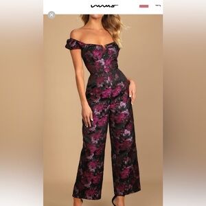 Floral Jacquard Off-the-Shoulder Jumpsuit